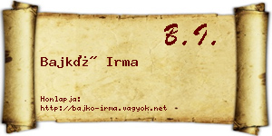 Bajkó Irma névjegykártya